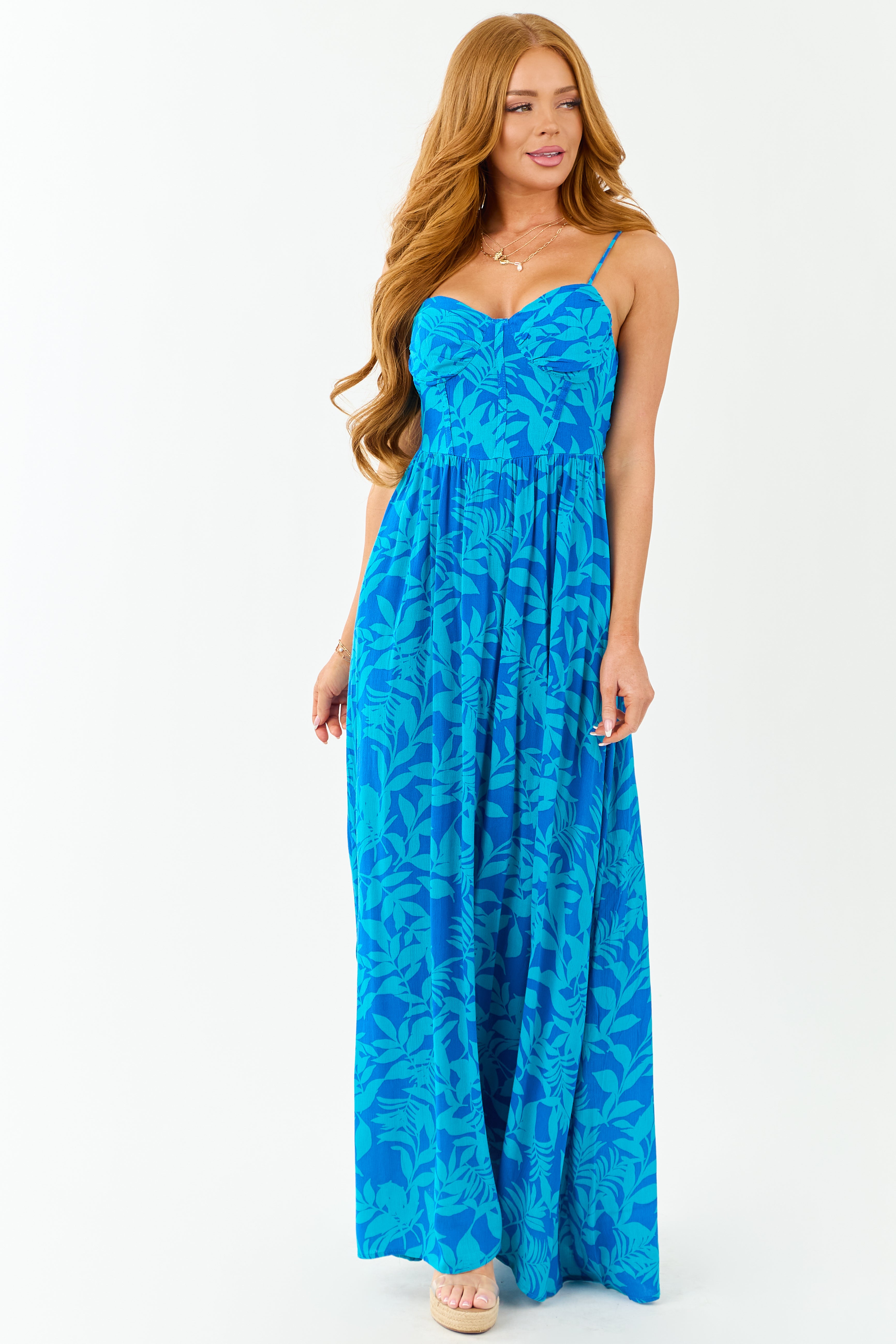 Cobalt Tropical Print Sleeveless Maxi Dress