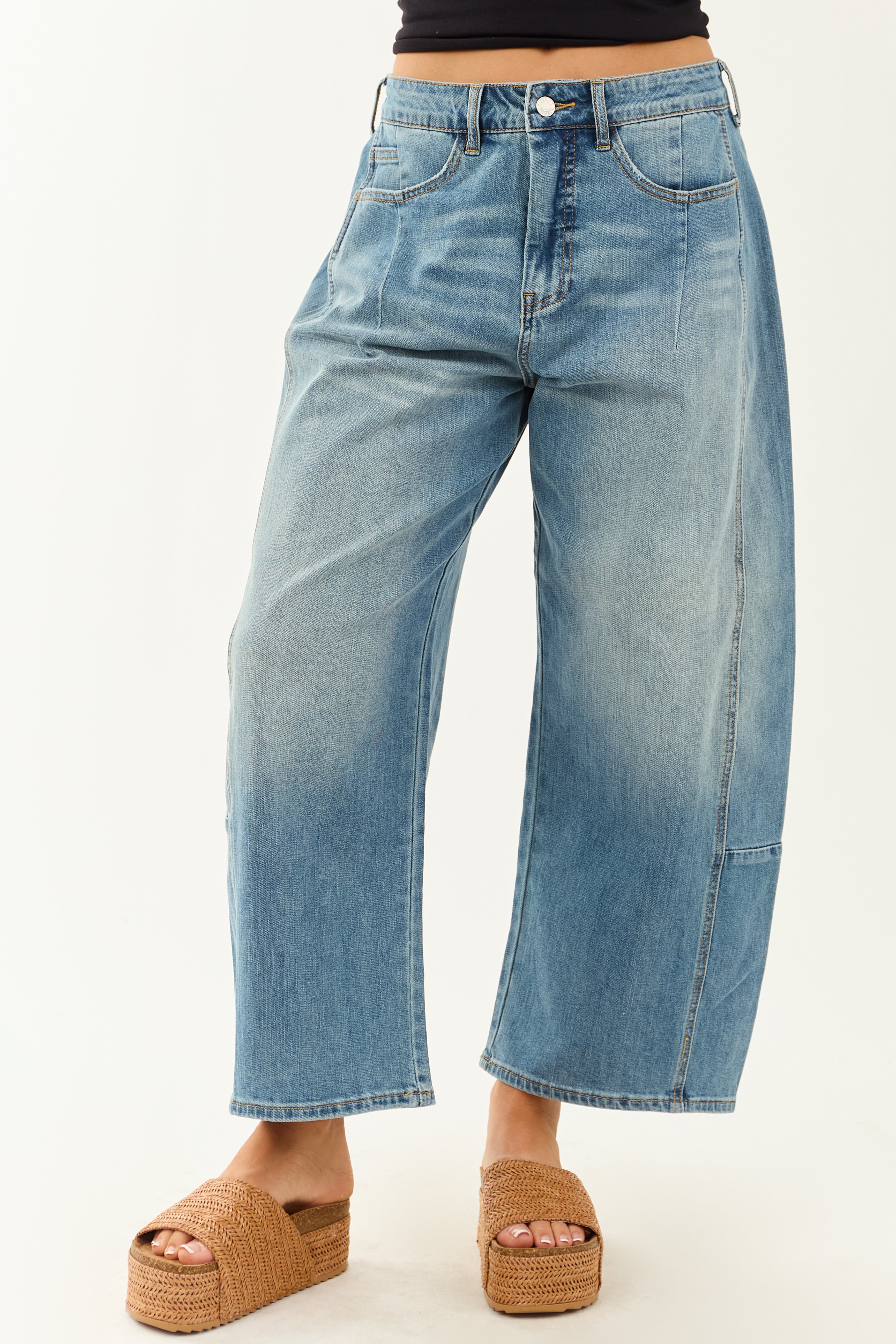 Signature 8 Medium Wash High Rise Barrel Jeans