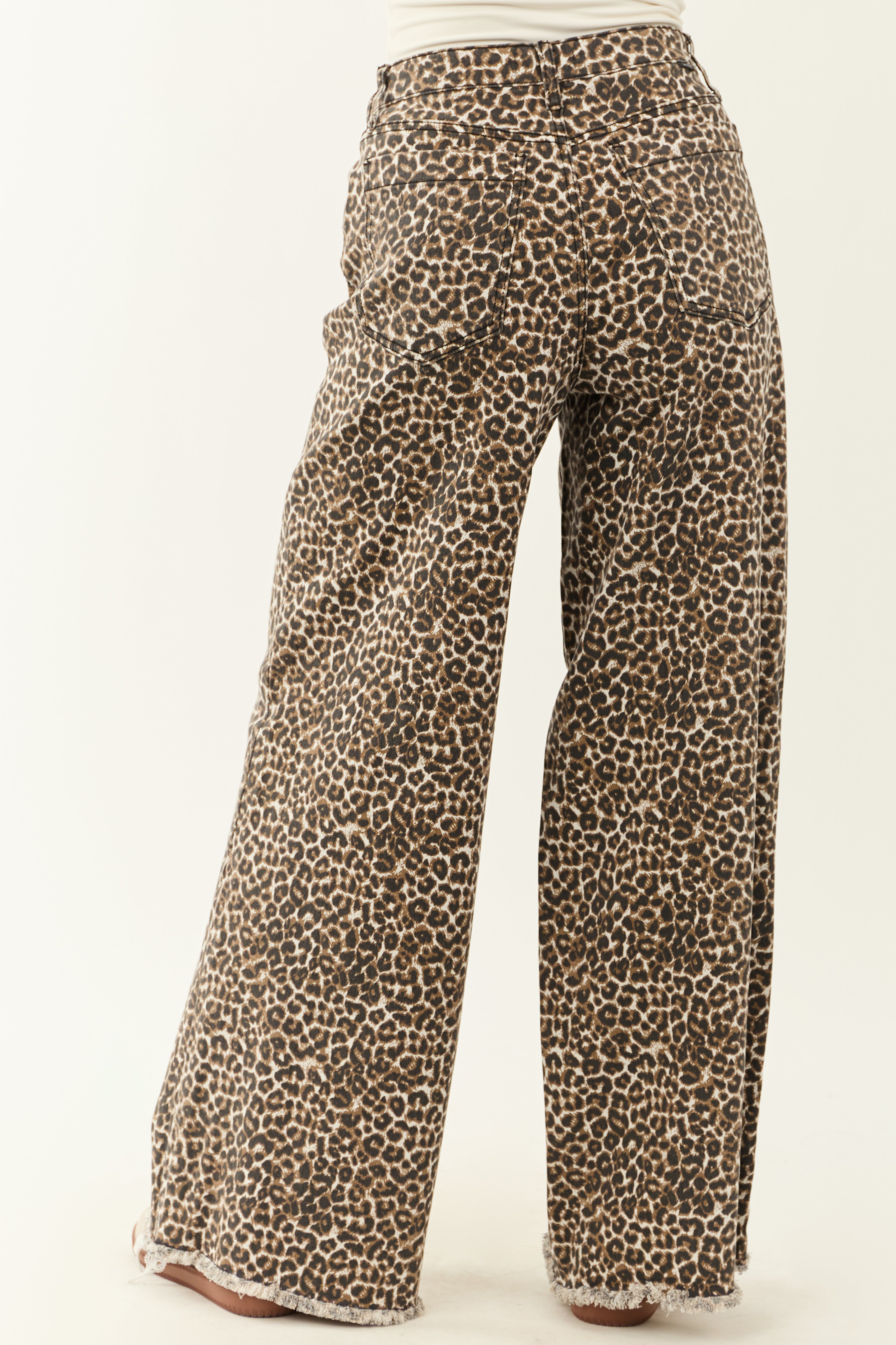 Saige Sepia Leopard Tummy Control Stretchy Wide Jeans