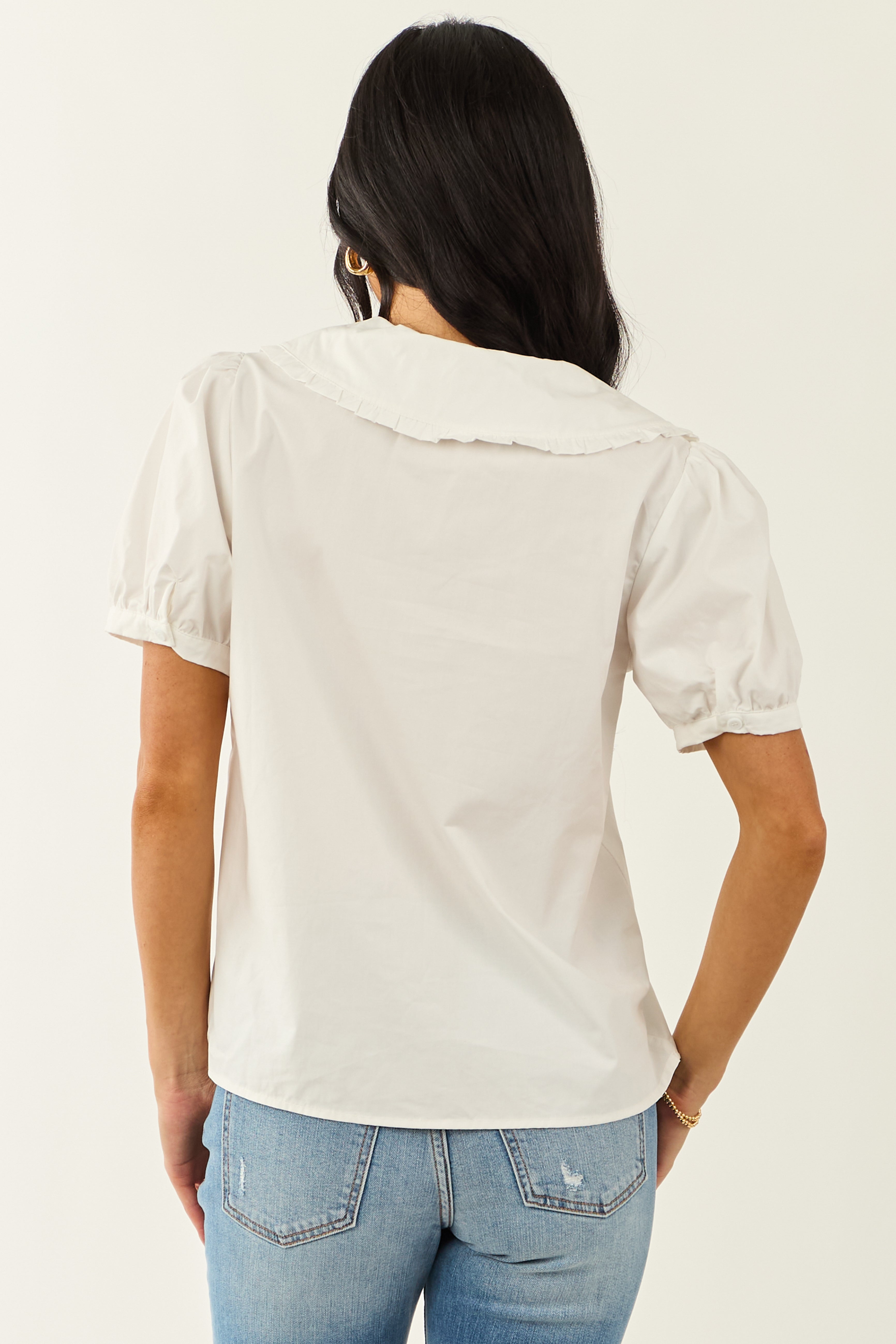 Lovelo Ivory Cotton Button Up Short Sleeve Blouse