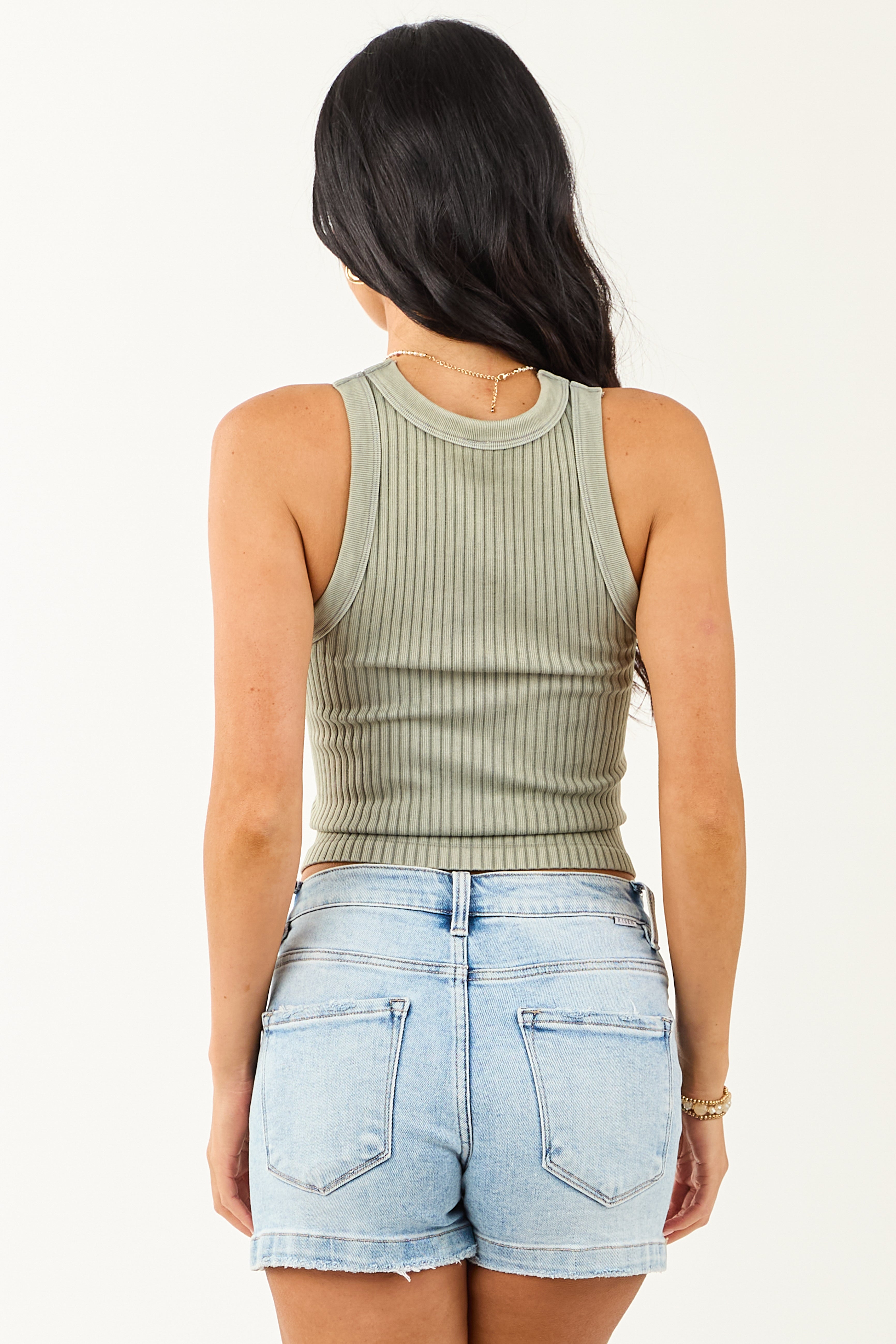Juniper Ribbed Stretchy Knit Washed Tank Top