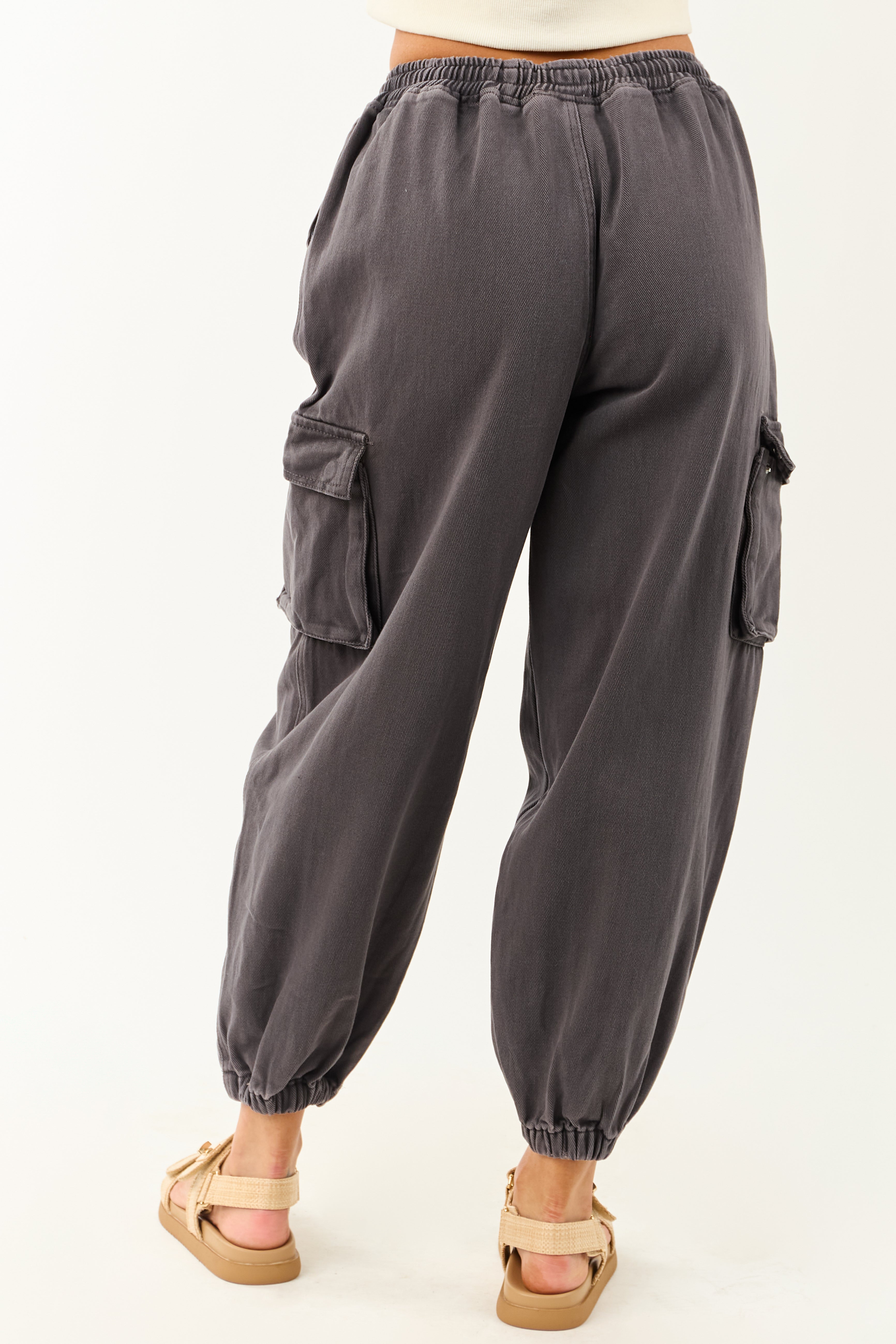 Charcoal Acid Washed Cargo Jogger Jeans