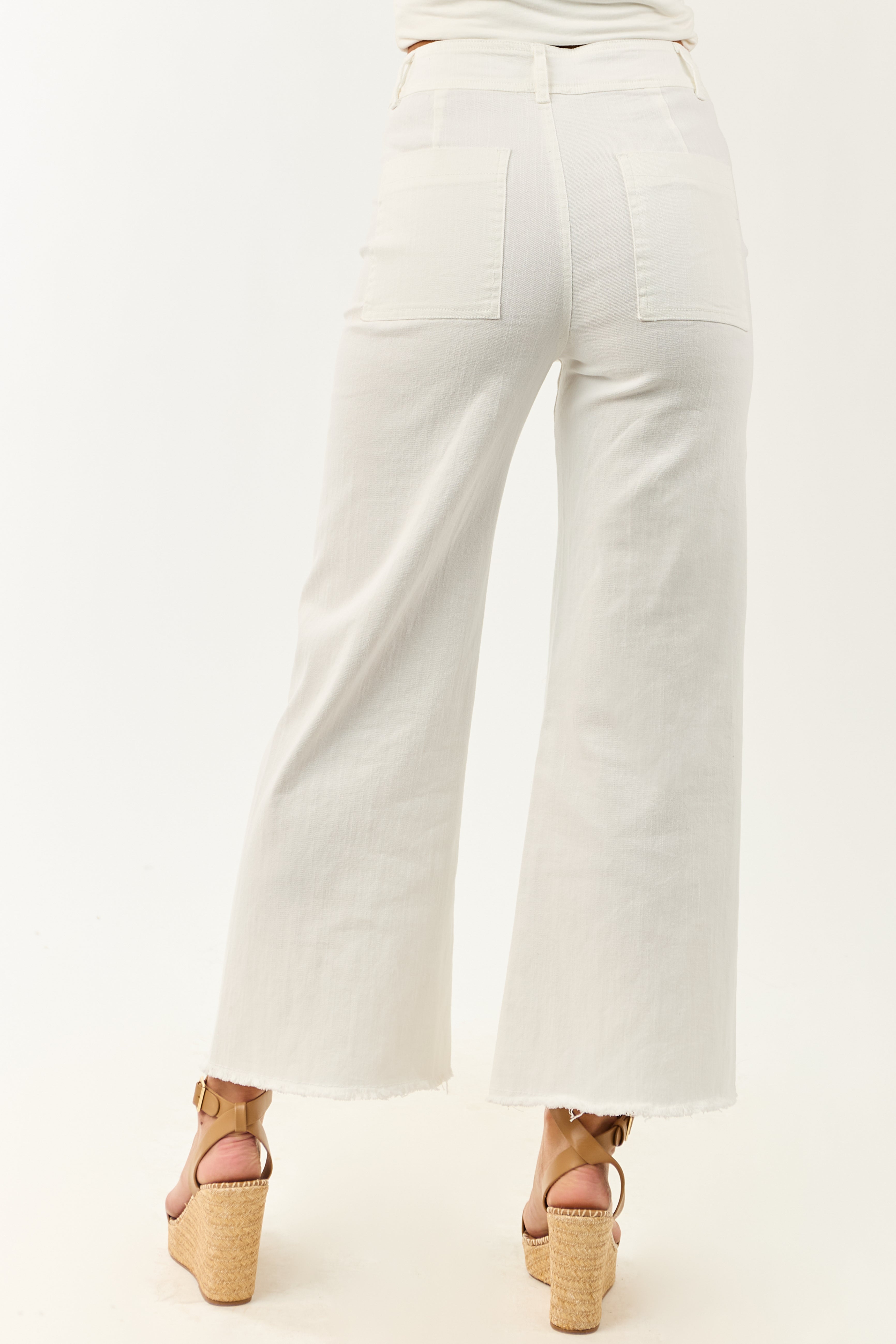 Off White Stretchy Denim Wide Leg Pants