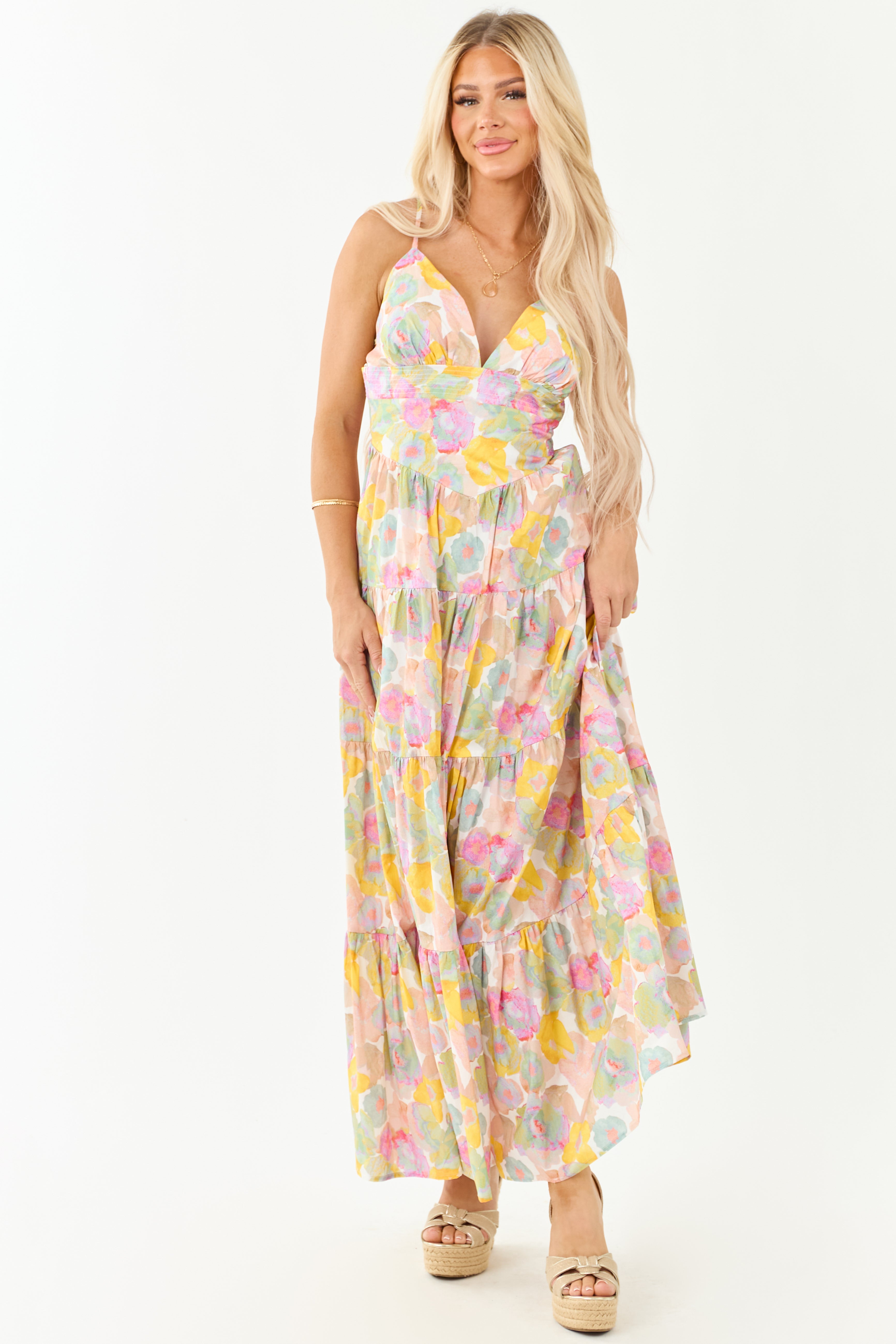 Blush Floral Print Sleeveless Cotton Maxi Dress