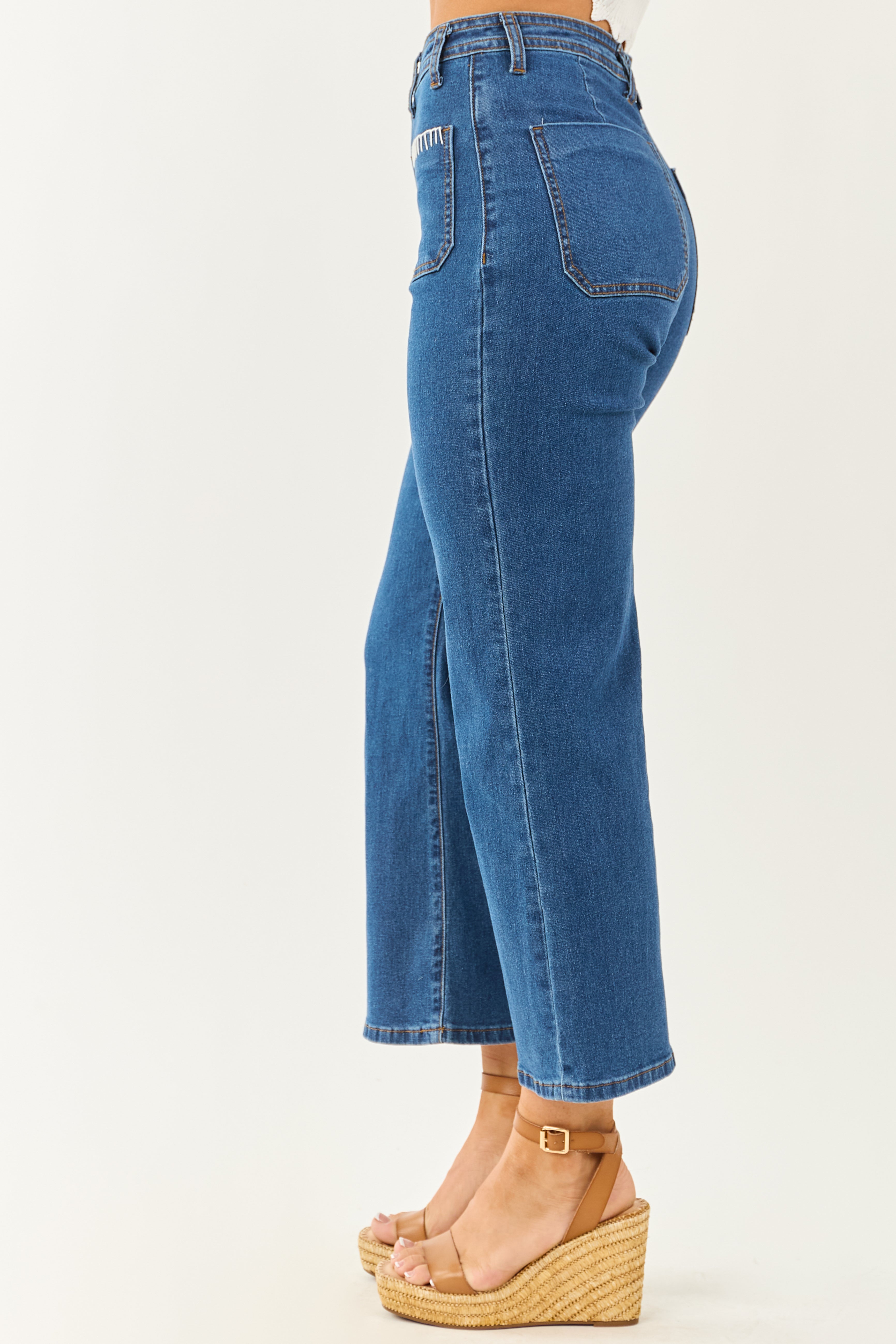 Lovelo Dark Wash Denim Stretchy Crop Straight Pants