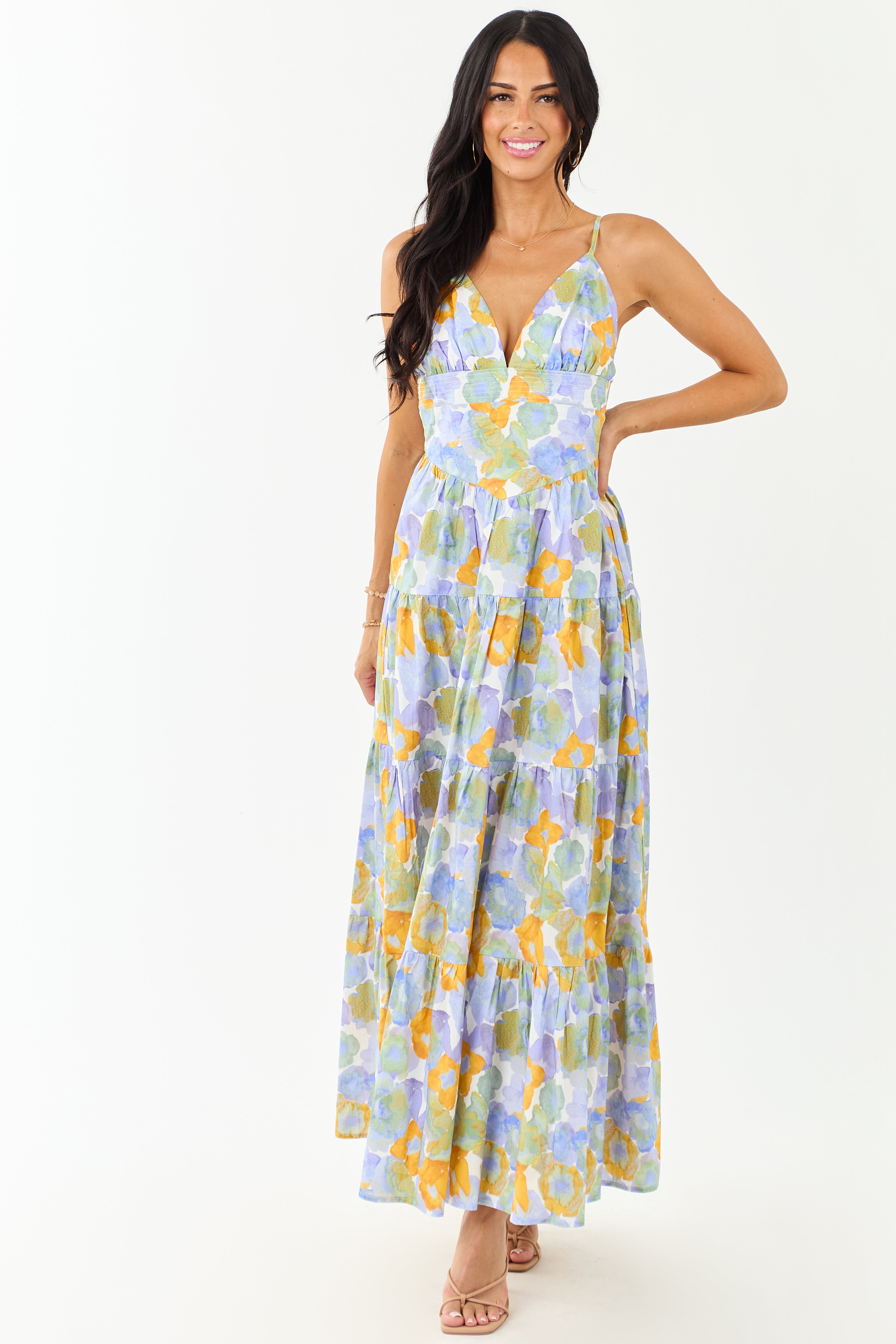 Lavender Floral Print Sleeveless Cotton Maxi Dress
