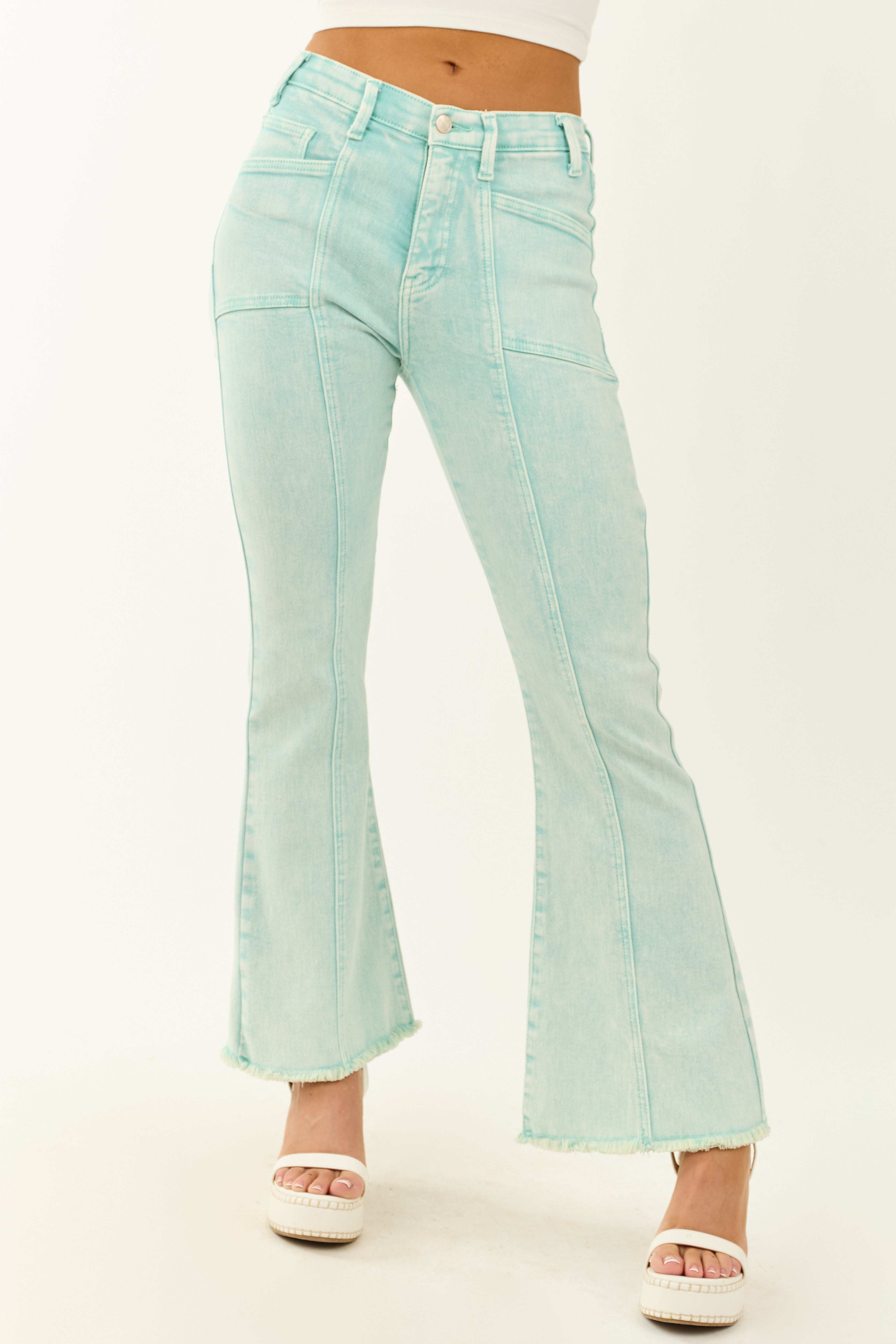 Saige Turquoise Tummy Control Stretchy Flare Jeans