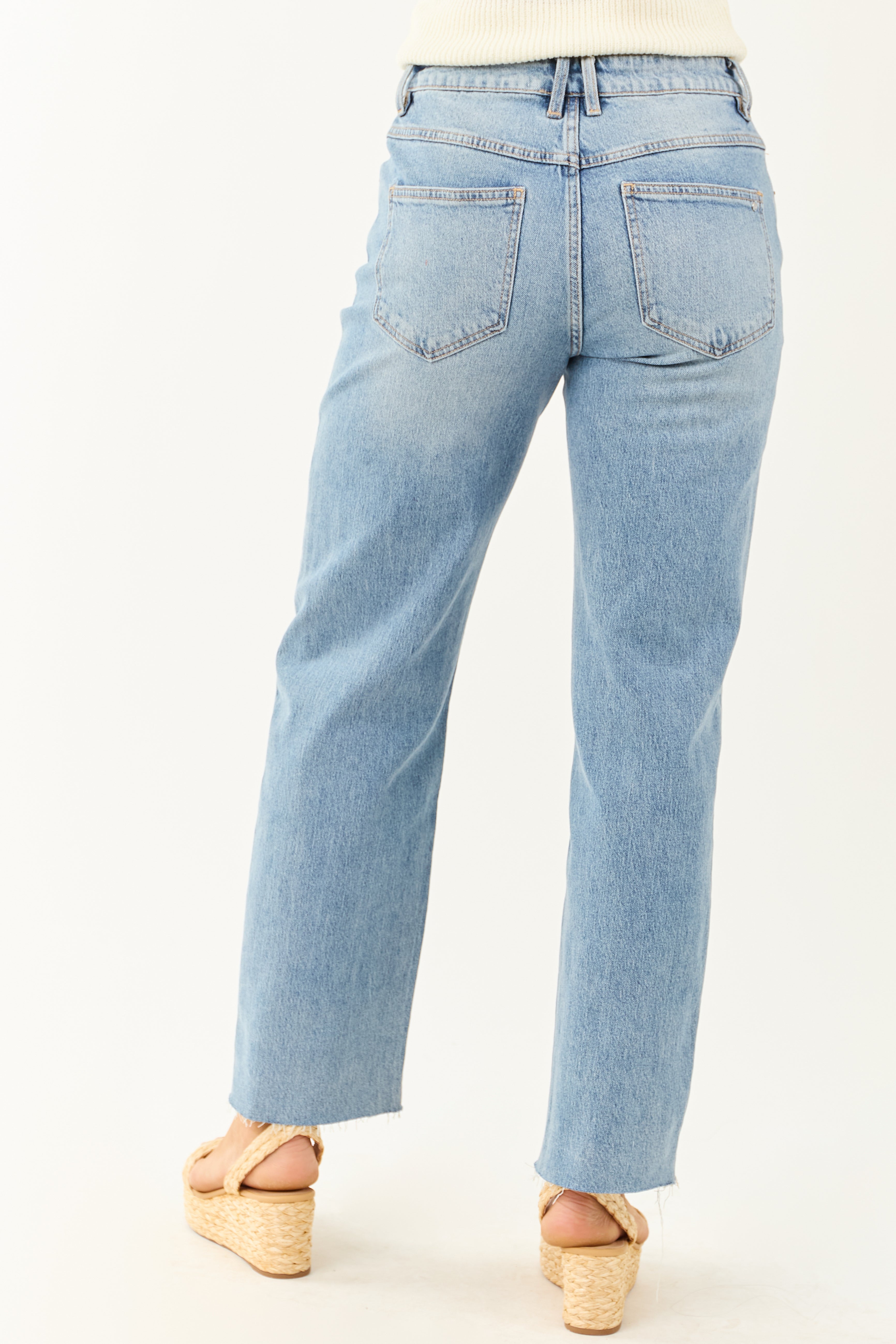 Mica Denim Light Wash Raw Hem Straight Jeans