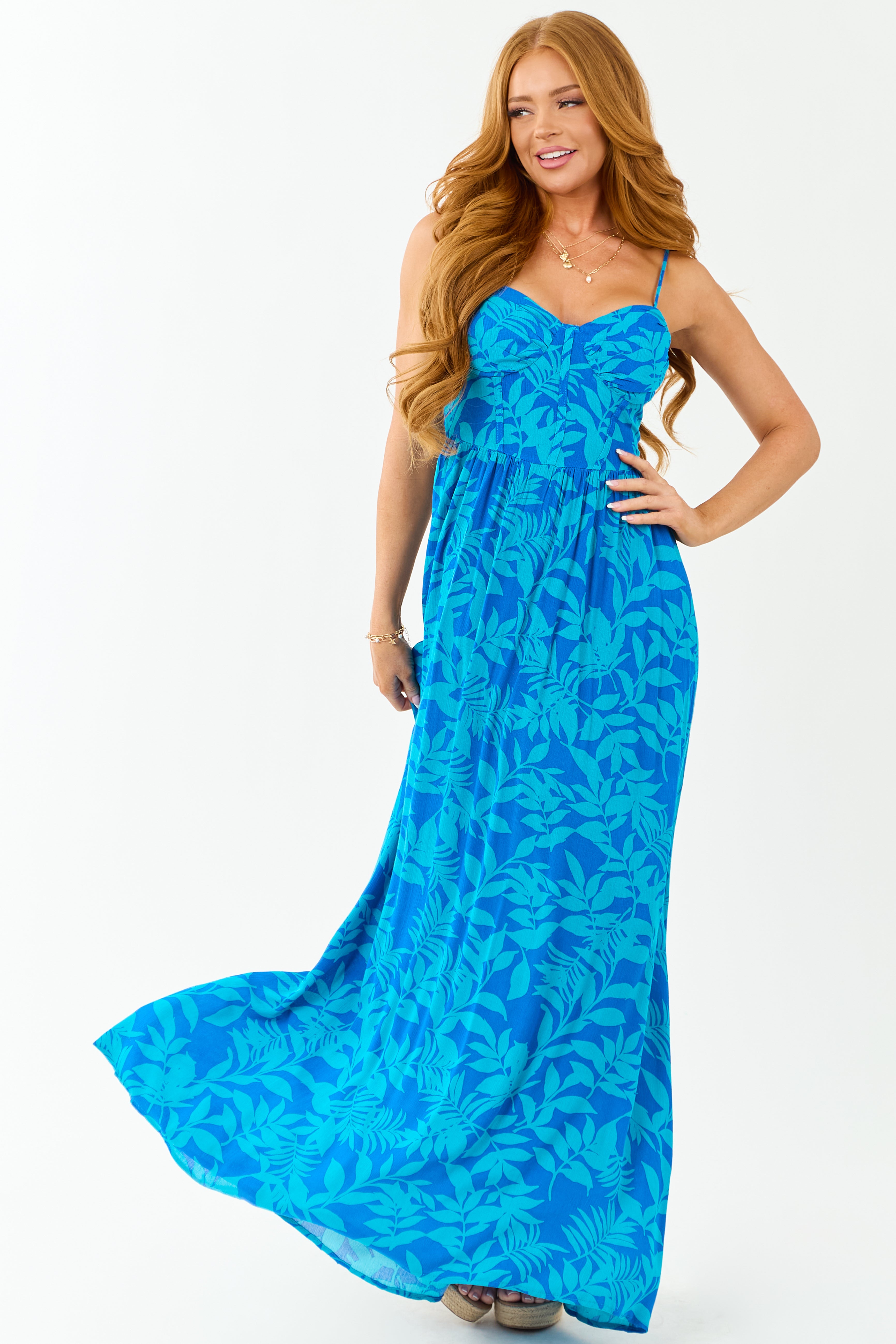 Cobalt Tropical Print Sleeveless Maxi Dress