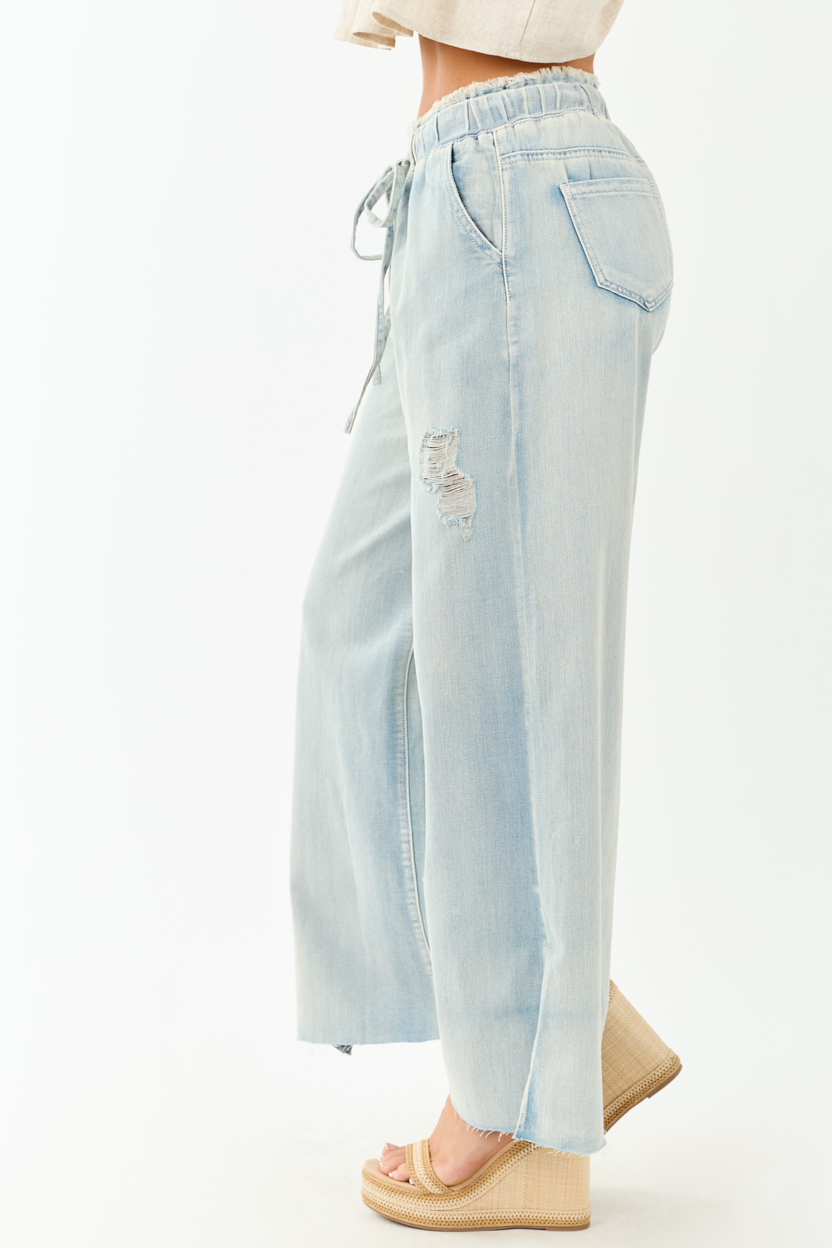 POL Light Wash Lightweight Denim Drawstring Pants