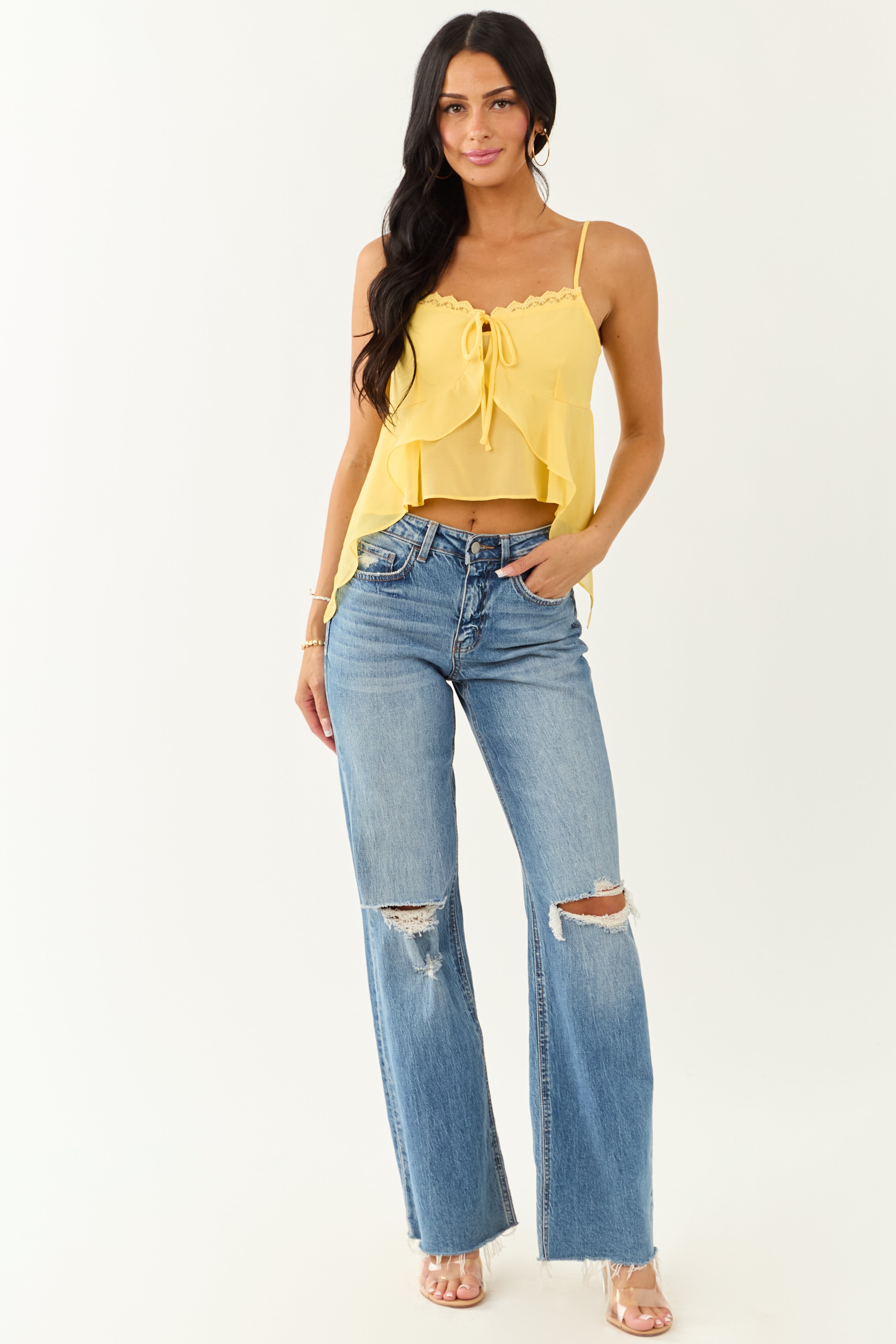 Canary Yellow Ruffle Handkerchief Hem Cami Top